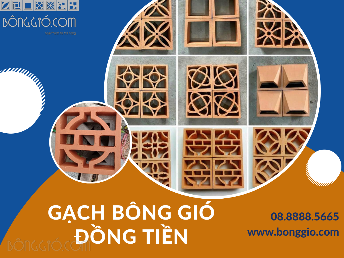 Gạch bông gió đỏ đất nung Đồng Tiền 25 gạch bông gió đồng tiền