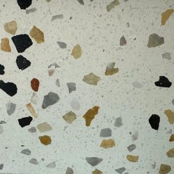 Gạch đá mài hạt đá tự nhiên đen, vàng và xám nền trắng ST01-HVĐ320