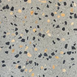 Gạch đá mài hạt đá trắng muối 2-3mm và đen vàng 3-5mm nền xám ST07-MĐV25