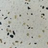 Gạch đá mài thạch anh vàng đen 20mm và trắng xám 2-3mm nền trắng ST01-TAVD20