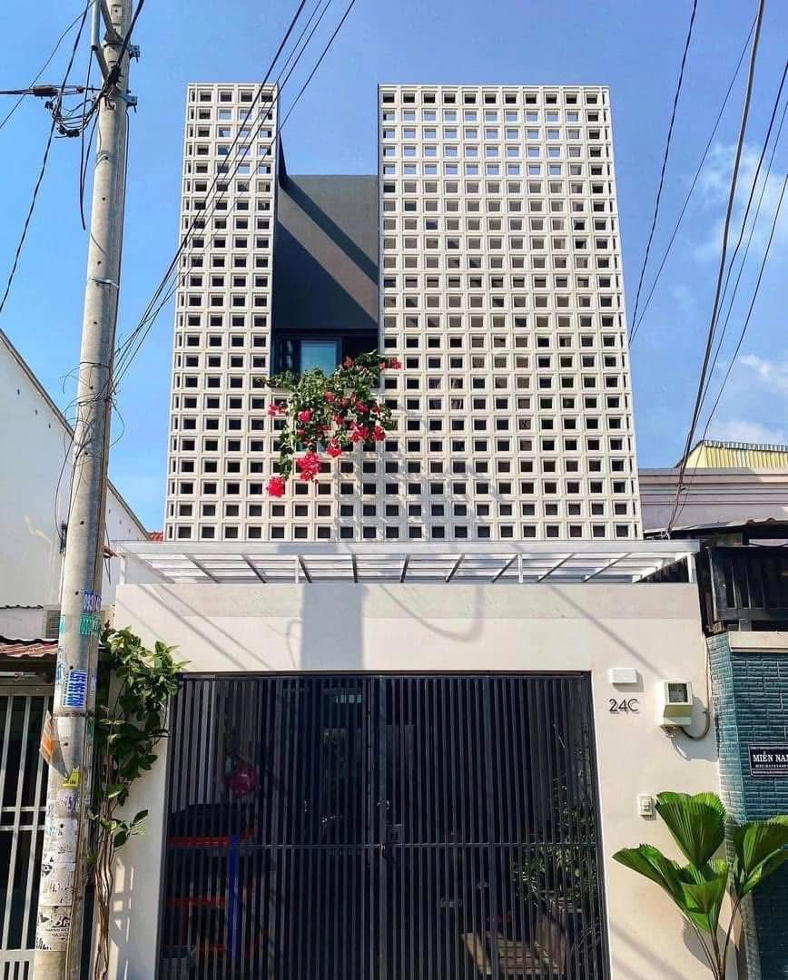 Gạch bông gió sơn màu trắng trang trí mặt tiền Gạch bông gió sơn màu trắng trang trí mặt tiền
