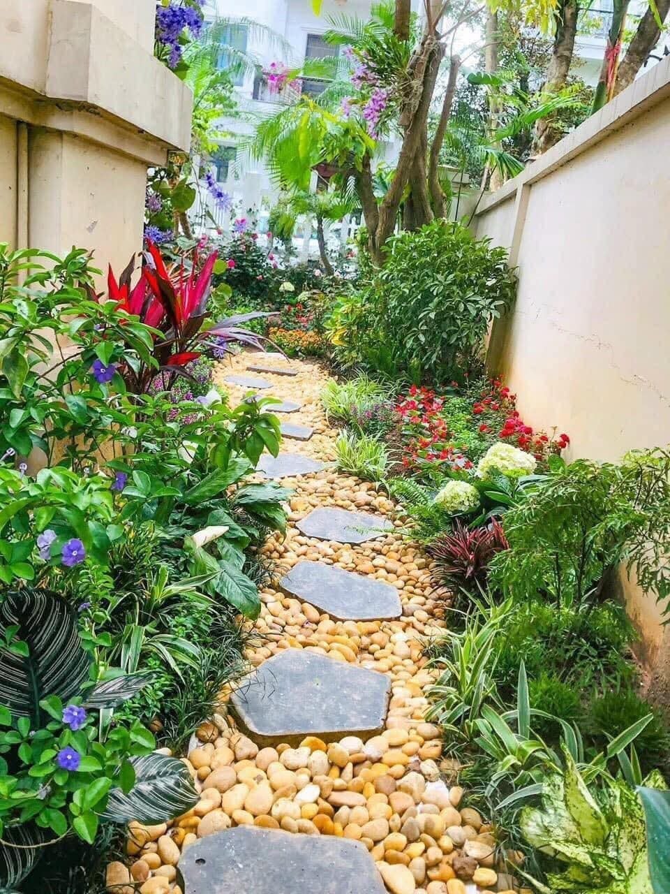 Lối đi đá tự nhiên kết hợp rải sỏi Lối đi đá tự nhiên kết hợp rải sỏi